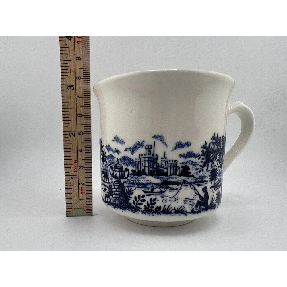 Vintage Blue & White Cottage Glossy Bone China Pastoral‎ Chinoiserie Coffee Cups
